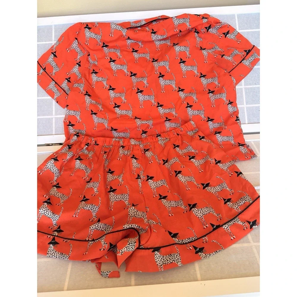 Bouffants & Broken Hearts Orange Leopard Cheetah Witch PJs Shorts Halloween SzL
